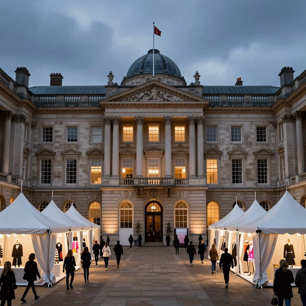Somerset House à Londres, lieu emblématique de la fashion week avec architecture néoclassique