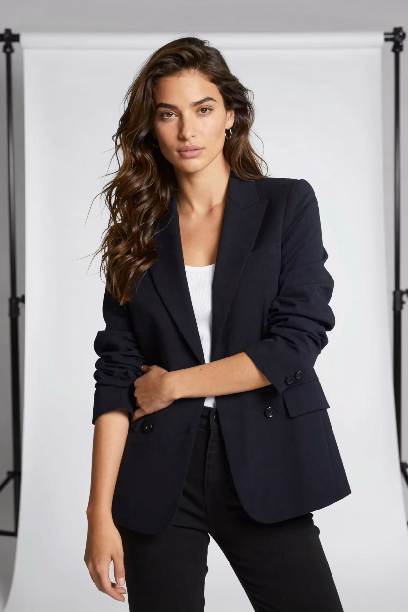 Mannequin professionnelle posant dans le studio d'une agence de mannequins