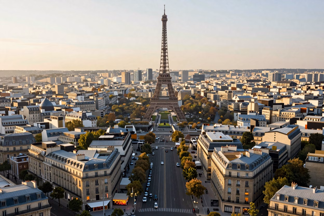 Vue panoramique de Paris et son quartier de la mode avec les boutiques de luxe de l'Avenue Montaigne