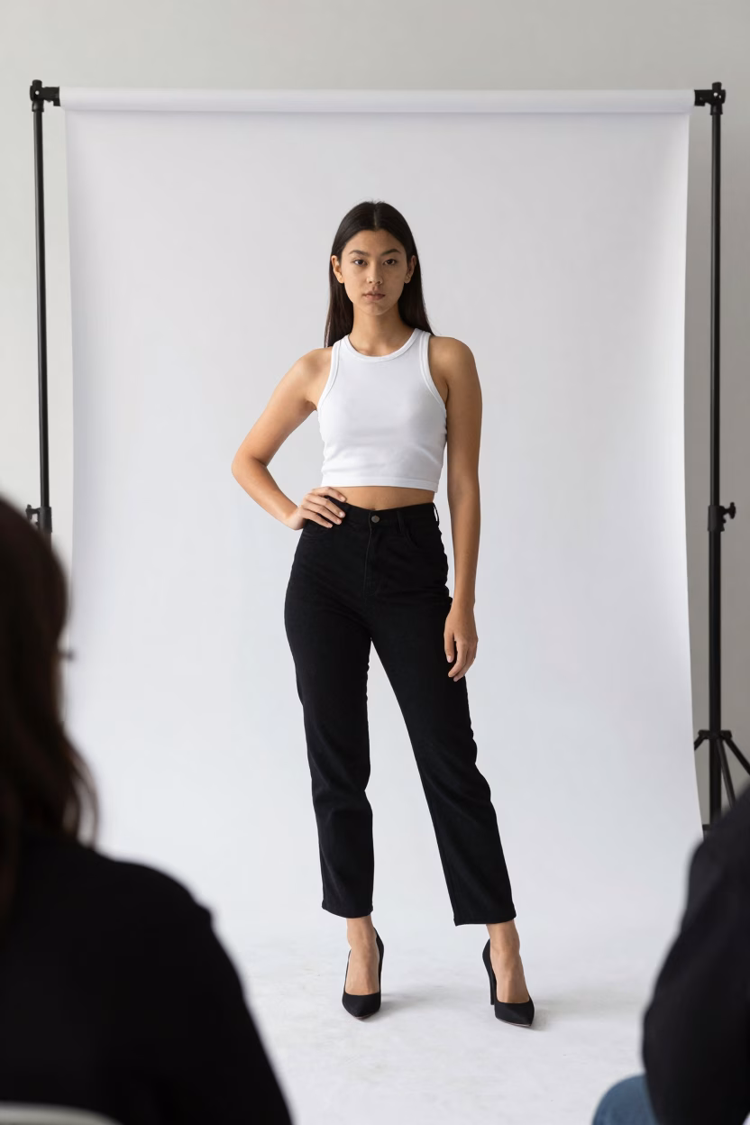 Jeune mannequin lors d'un casting professionnel dans une agence de mannequins