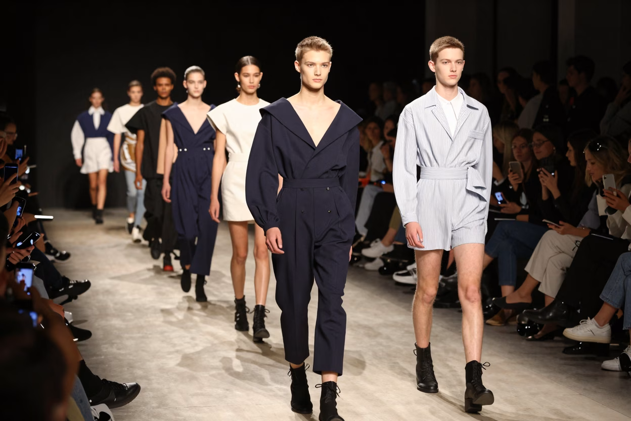 Défilé de jeunes créateurs de l'Institut de la Mode de Paris présentant leurs collections