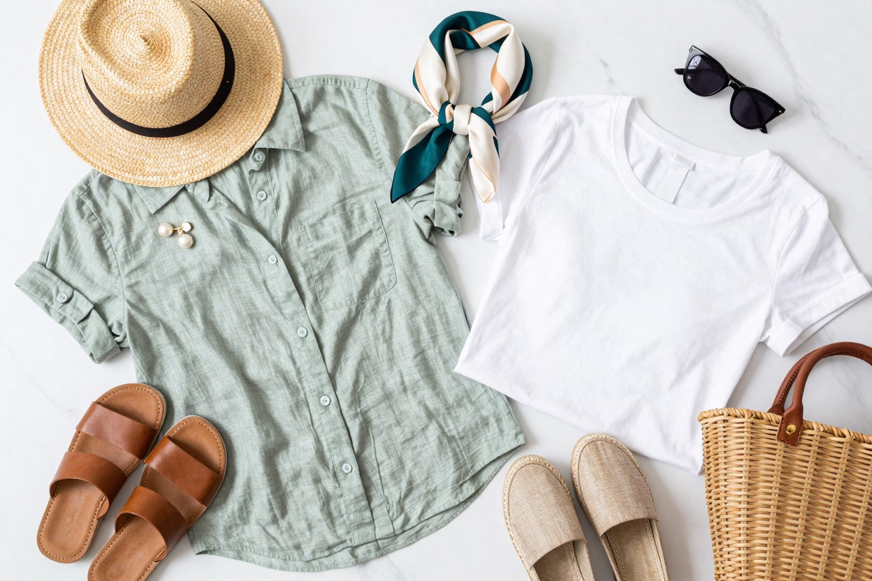 Garde-robe capsule été parisienne 2026 : pièces essentielles en flat lay