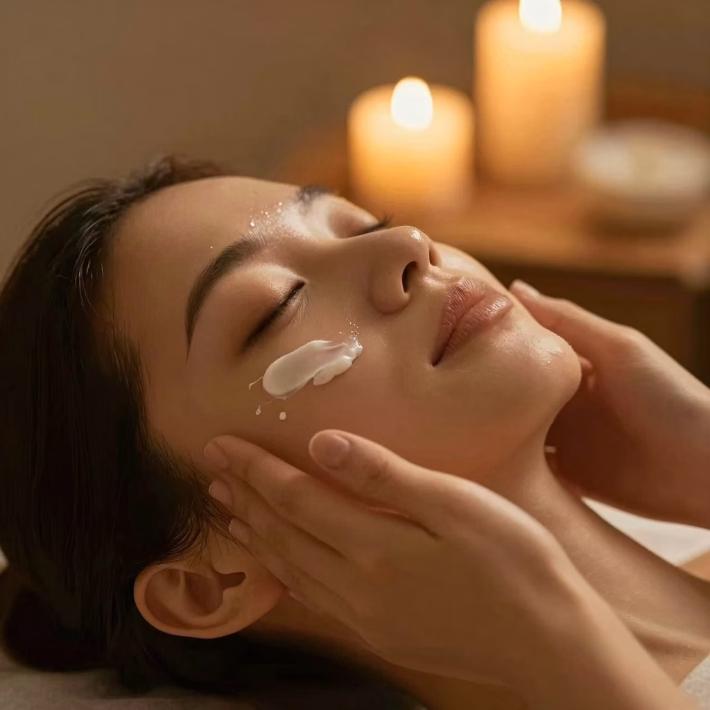 Massage facial lors de la routine soin visage du soir