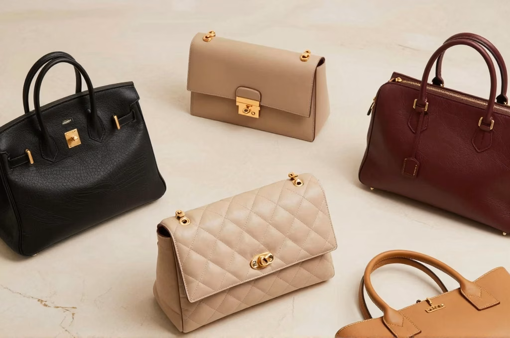 Sélection de sacs à main luxe tendance 2026 posés sur marbre