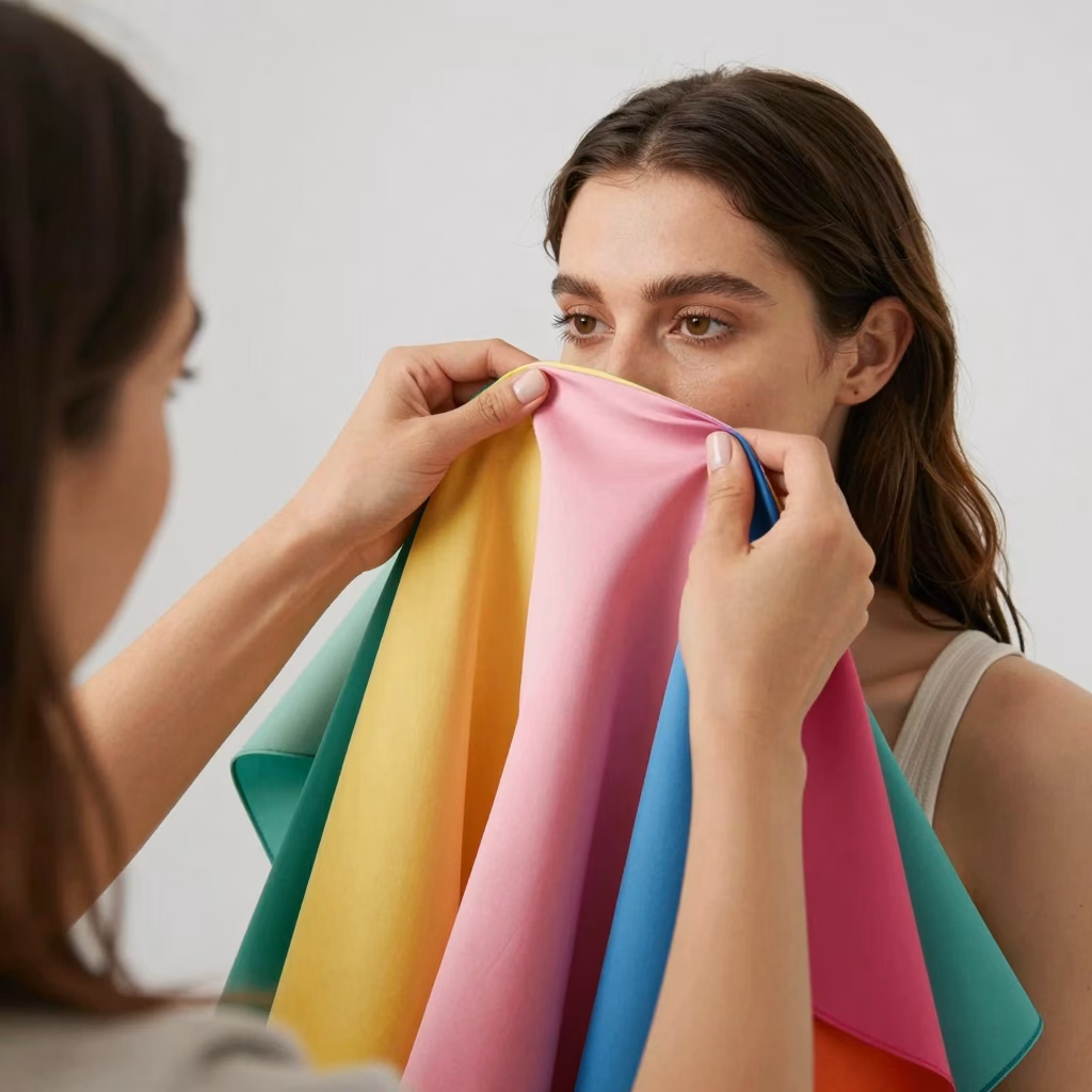 Séance d'analyse colorimétrique avec tissus