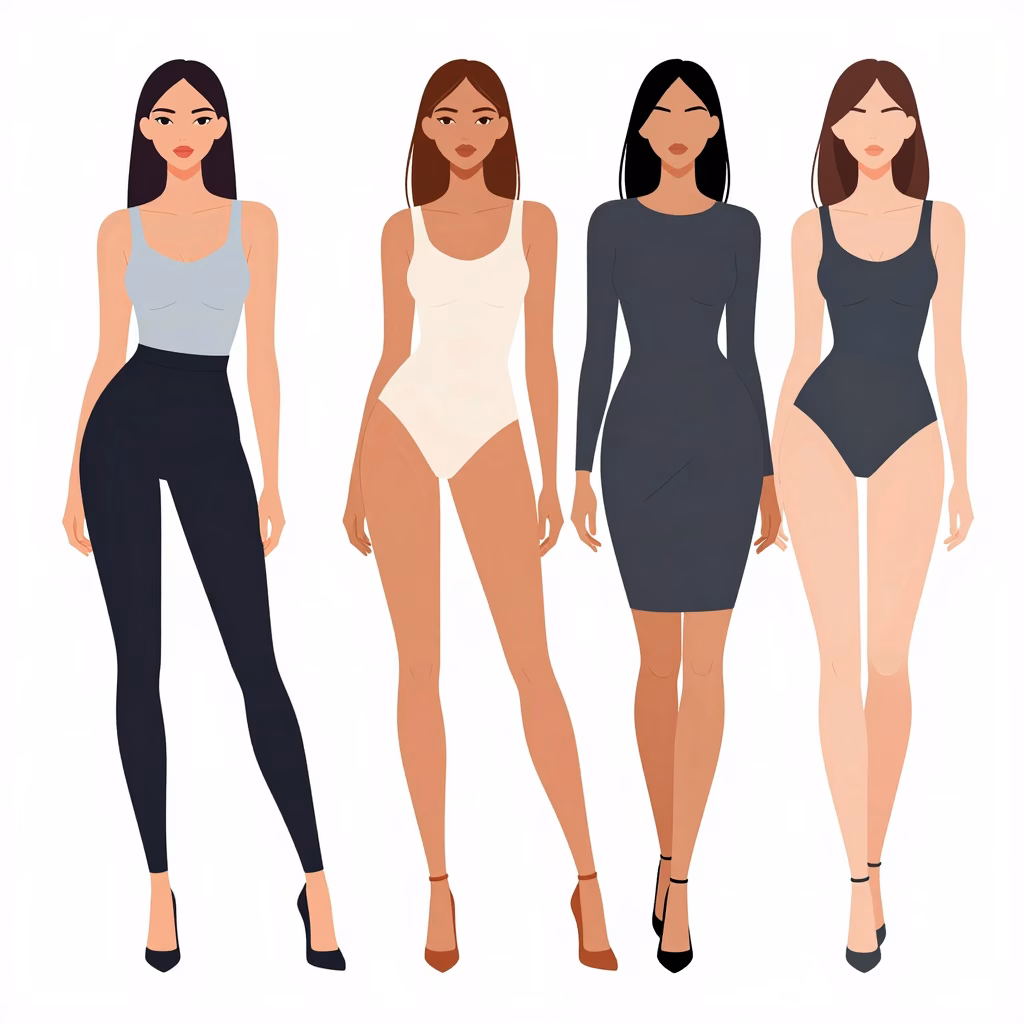 Silhouettes féminines montrant les 6 types de morphologie A, V, H, X, O et 8 pour s'habiller selon sa morphologie