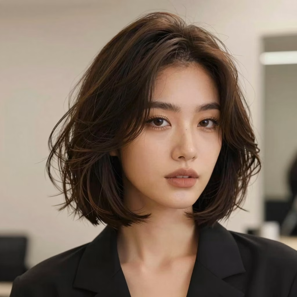 Femme avec coupe Cloud Bob tendance 2026, volume a&eacute;rien, style parisien