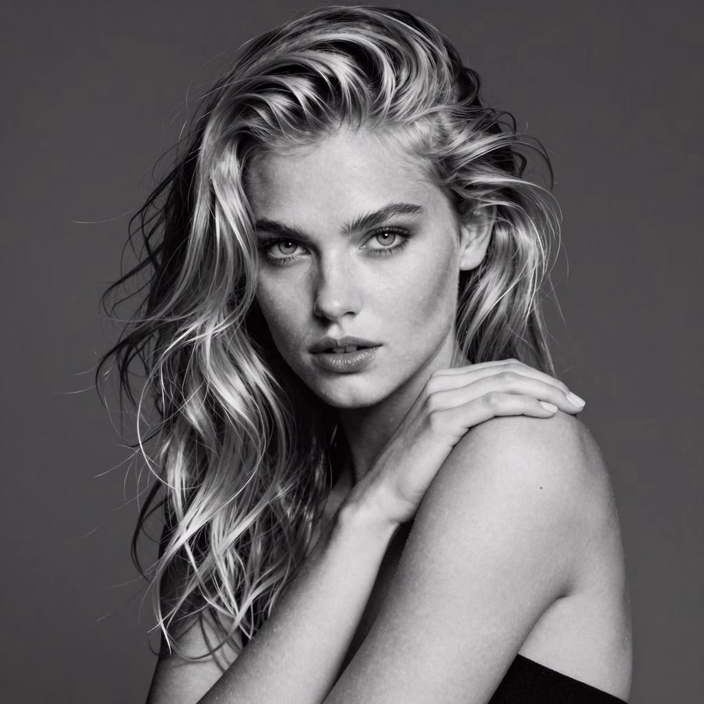 Raquel Zimmermann portrait artistique noir et blanc mannequin bresilienne
